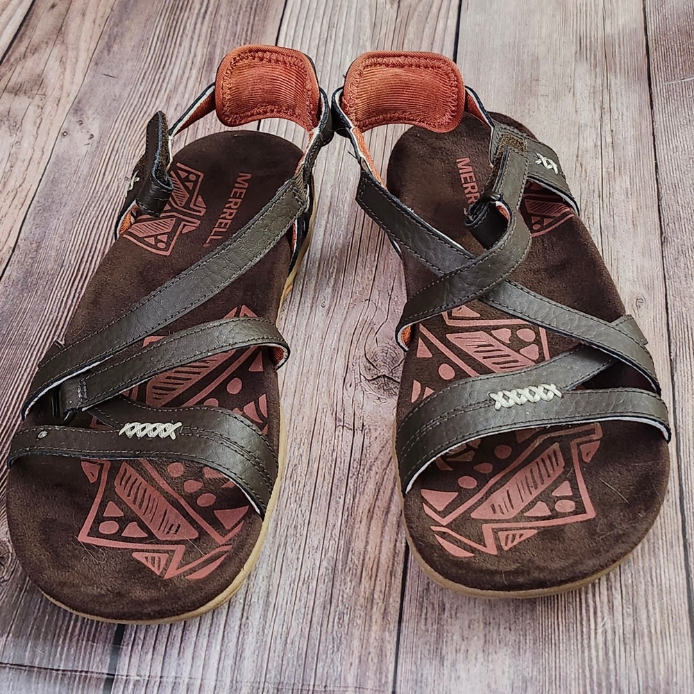 Merrell Espresso Red Leather Strappy Performance Sandals J001230 Womens 7 - Picture 9 of 10